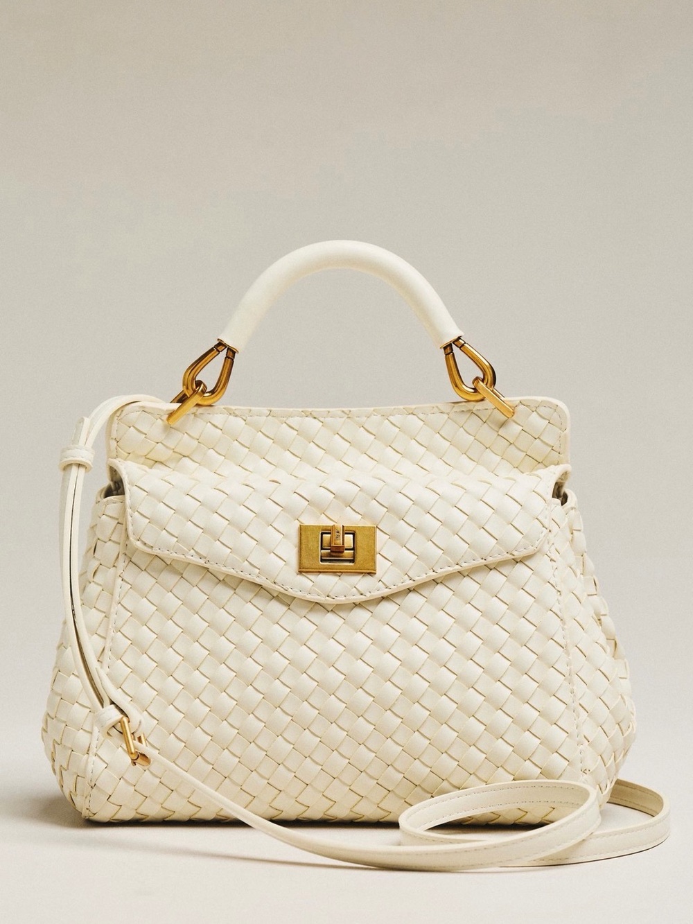 JW PEI Lucia Classic Top Handle Woven Bag Ivory Cream NWOT